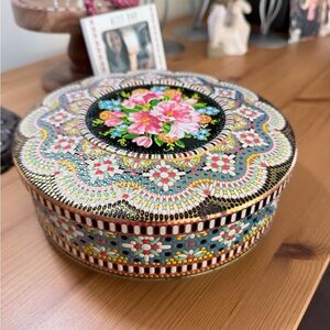 Floral Mosaic Round Decorative Tin - Multicolor